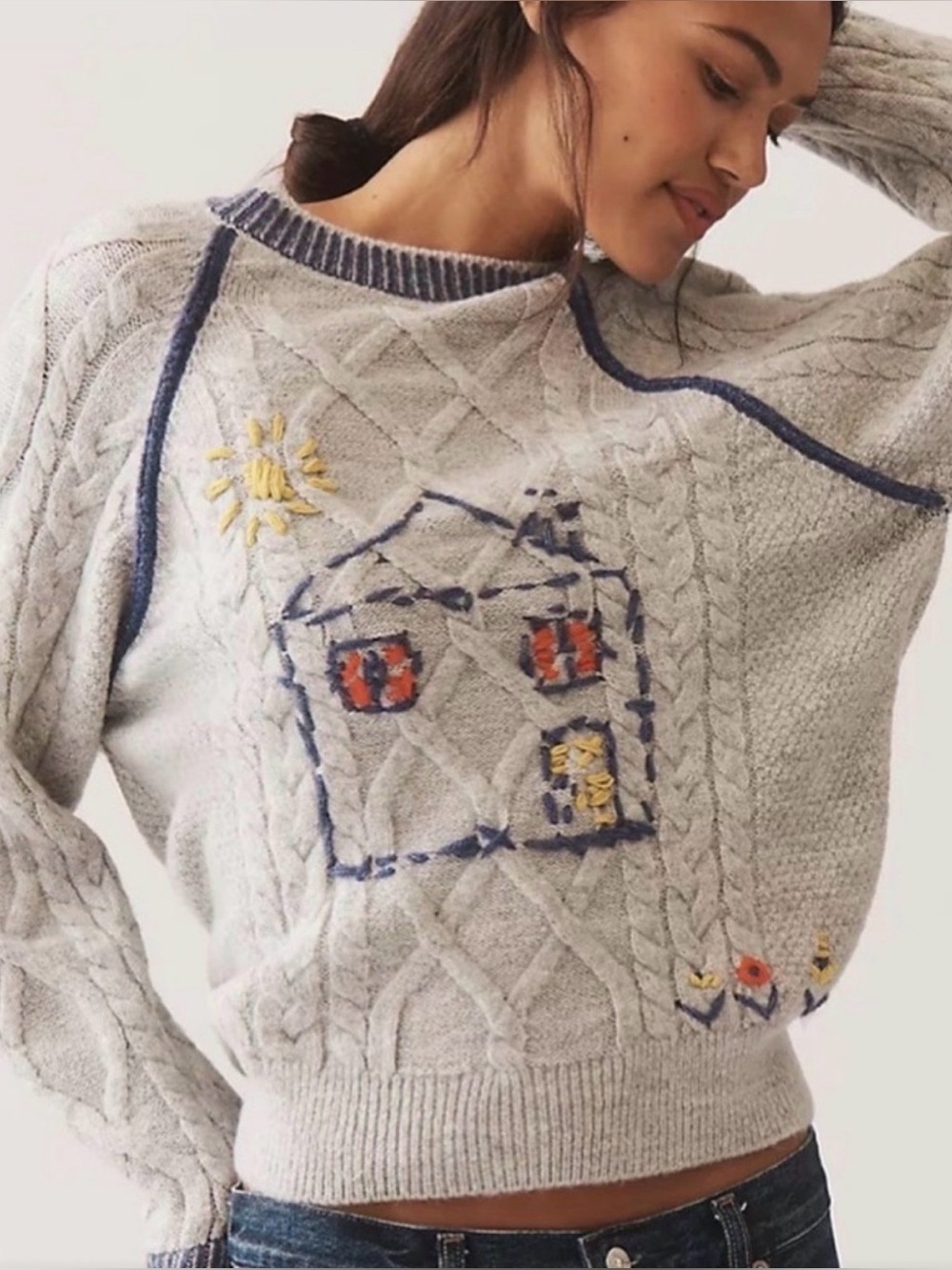 NWT Anthropologie Pilcro Cable-Knit Embroidered Sweater